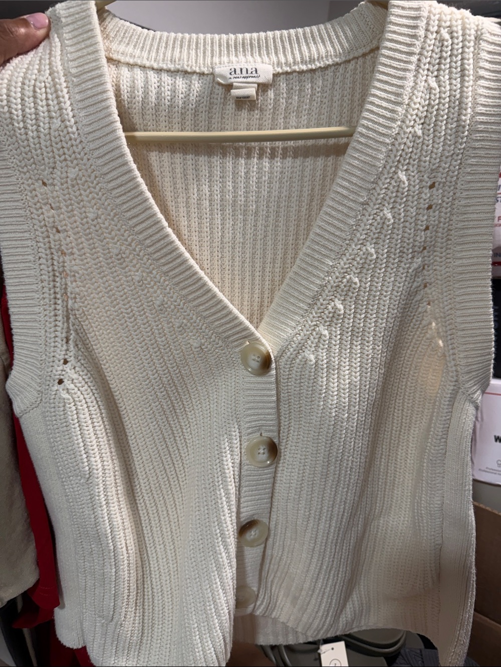 a.n.a Cream Knit Button-Front Sweater Vest